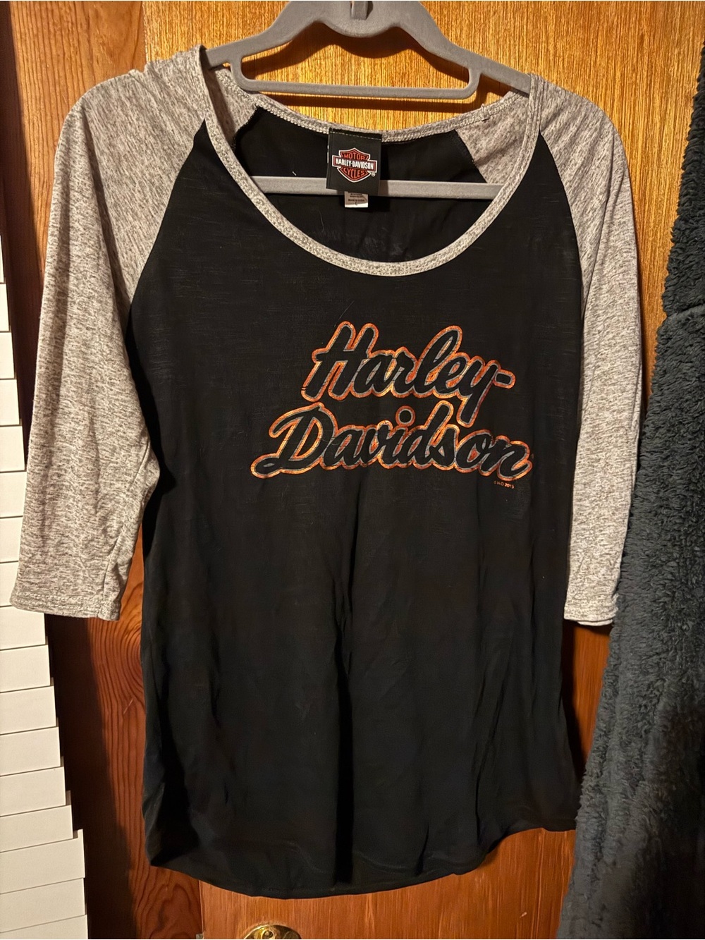 Harley-Davidson Black Raglan Logo Tee with Gray Sleeves